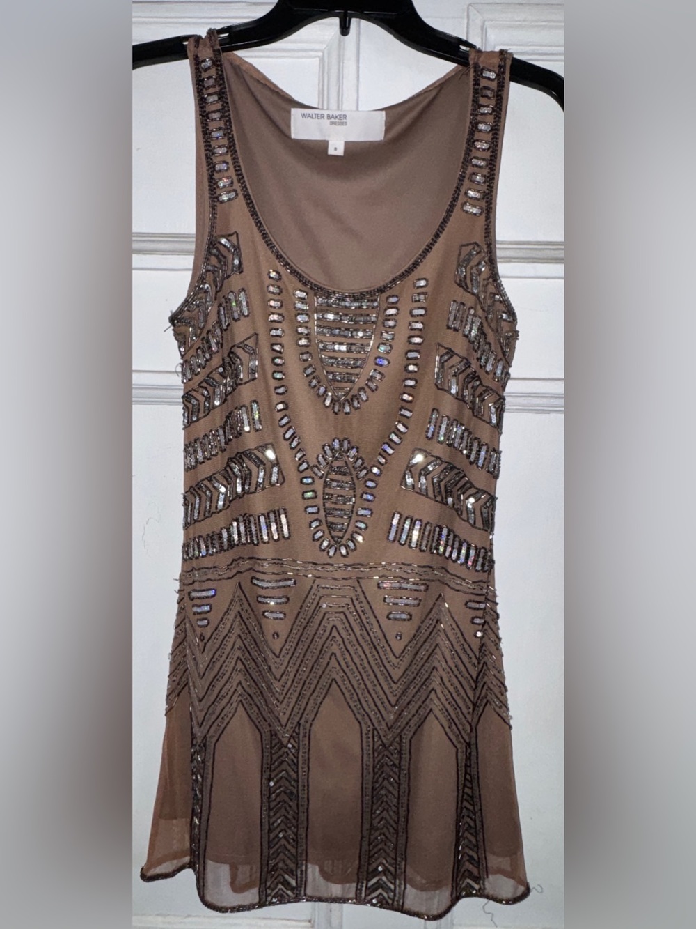 Walter Baker Beaded Taupe Cocktail Dress